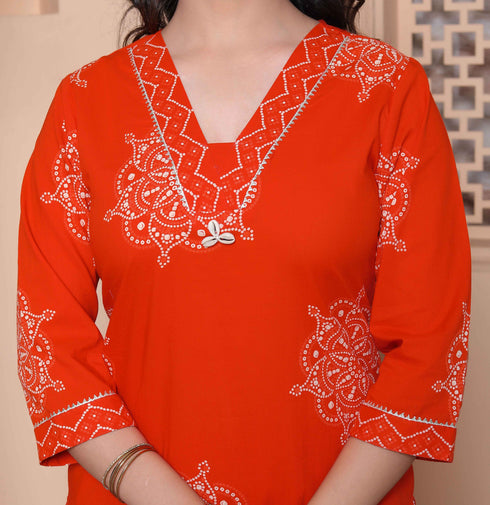 Miravan Womens floral printed Straight Fit Kurta with Palazzo and Dupatta Orange