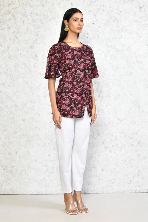 Miravan Womens Cotton Floral Print Straight Kurti