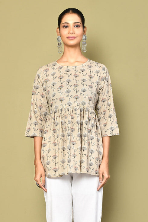 Miravan Womens Printed Short Beige Tunic