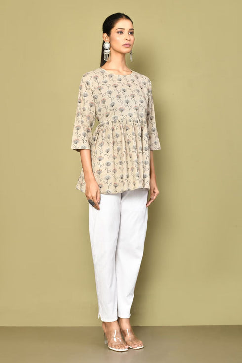 Miravan Womens Printed Short Beige Tunic
