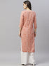 Miravan Womens Printed and Embroidered Straight Rayon Peach Kurti