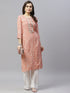 Miravan Womens Printed and Embroidered Straight Rayon Peach Kurti