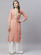Miravan Womens Printed and Embroidered Straight Rayon Peach Kurti