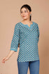 Miravan Womens Blue Floral Printed Pure Cotton Regular Top