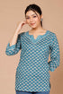 Miravan Womens Blue Floral Printed Pure Cotton Regular Top