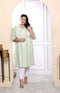 Miravan Womens Plus Size White And Green Tie Dye Cotton Kurti