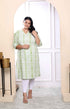 Miravan Womens Plus Size White And Green Tie Dye Cotton Kurti
