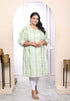 Miravan Womens Plus Size White And Green Tie Dye Cotton Kurti
