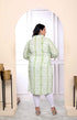 Miravan Womens Plus Size White And Green Tie Dye Cotton Kurti