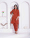 Miravan Womens Rust color Abstract printed Cotton Kurta with Palazzo