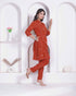Miravan Womens Rust color Abstract printed Cotton Kurta with Palazzo