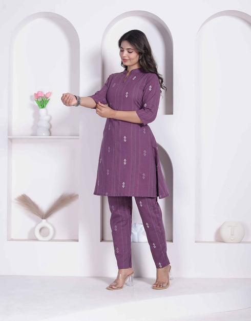 Miravan womens abstract printed wine kurta set