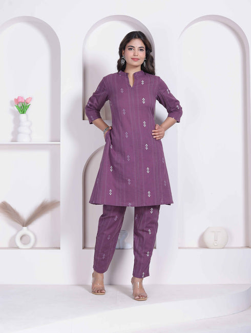 Miravan womens abstract printed wine kurta set