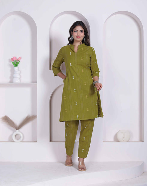 Miravan Womens green Printed Cotton Straight Kurta with Palazzo