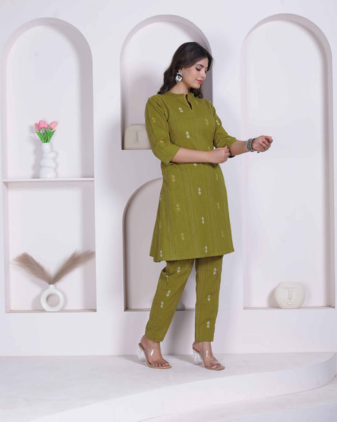 Miravan Womens green Printed Cotton Straight Kurta with Palazzo