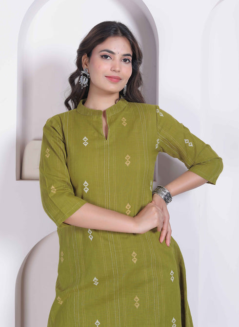 Miravan Womens green Printed Cotton Straight Kurta with Palazzo