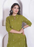 Miravan Womens green Printed Cotton Straight Kurta with Palazzo