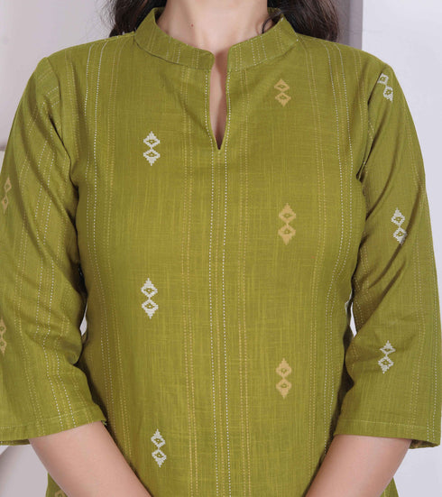 Miravan Womens green Printed Cotton Straight Kurta with Palazzo