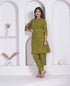 Miravan Womens green Printed Cotton Straight Kurta with Palazzo