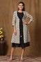 Miravan Womens Black Cotton Floral Printed A Line Kurta With Jacket