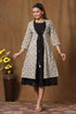 Miravan Womens Black Cotton Floral Printed A Line Kurta With Jacket