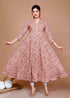 Miravan Womens Orange Cotton Floral Printed Anarkali Kurta For