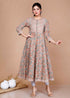 Miravan WomenS Brown Cotton Floral Printed Anarkali Kurta For
