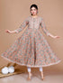 Miravan WomenS Brown Cotton Floral Printed Anarkali Kurta For
