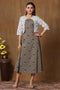 Miravan Womens Grey Bird Printed A Line Kurta and Short Jacket