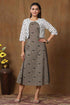 Miravan Womens Grey Bird Printed A Line Kurta and Short Jacket