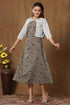 Miravan Womens Grey Bird Printed A Line Kurta and Short Jacket