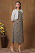 Miravan Womens Grey Bird Printed A Line Kurta and Short Jacket
