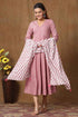Miravan Womens Pink Floral Printed Pure Cotton Kurta With Dupatta Set