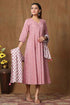Miravan Womens Pink Floral Printed Pure Cotton Kurta With Dupatta Set