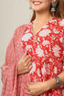Miravan Womens Red Floral Printed Gotta Patti Pure Cotton Kurta With Dupatta Set