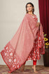 Miravan Womens Red Floral Printed Gotta Patti Pure Cotton Kurta With Dupatta Set