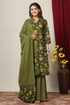 Miravan Womens Green Floral Printed Pure Cotton Kurta With Sharara and With Dupatta