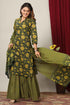 Miravan Womens Green Floral Printed Pure Cotton Kurta With Sharara and With Dupatta