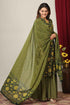 Miravan Womens Green Floral Printed Pure Cotton Kurta With Sharara and With Dupatta
