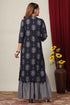 Miravan Womens Blue and Grey Printed Pure Cotton Kurta With Sharara