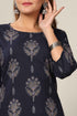 Miravan Womens Blue and Grey Printed Pure Cotton Kurta With Sharara