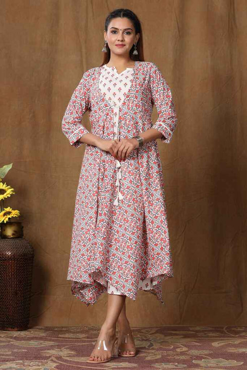 Miravan Womens Cotton Floral Printed Anarkali Kurta With Jacket