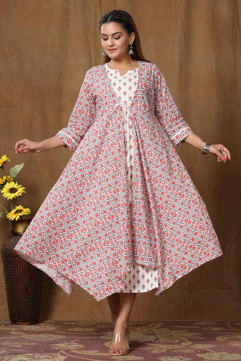Miravan Womens Cotton Floral Printed Anarkali Kurta With Jacket