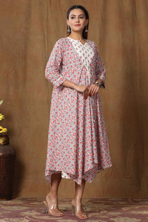 Miravan Womens Cotton Floral Printed Anarkali Kurta With Jacket