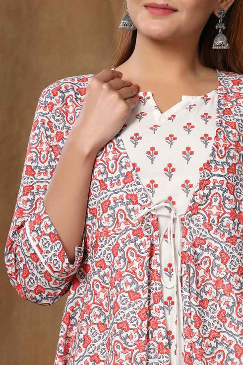 Miravan Womens Cotton Floral Printed Anarkali Kurta With Jacket