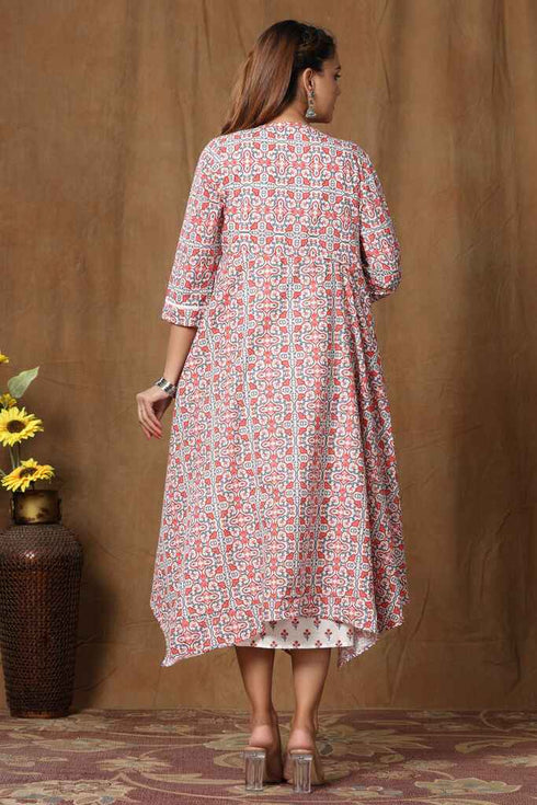 Miravan Womens Cotton Floral Printed Anarkali Kurta With Jacket