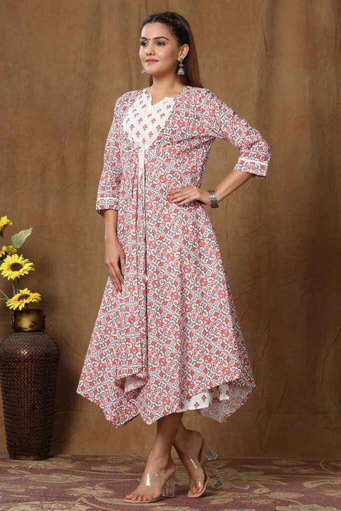 Miravan Womens Cotton Floral Printed Anarkali Kurta With Jacket