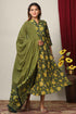 Miravan Womens Floral Printed Cotton Collar Neck Anarkali Kurta With Dupatta