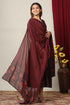 Miravan Womens Maroon Printed Cotton Anarkali Kurta and Dupatta