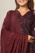 Miravan Womens Maroon Printed Cotton Anarkali Kurta and Dupatta
